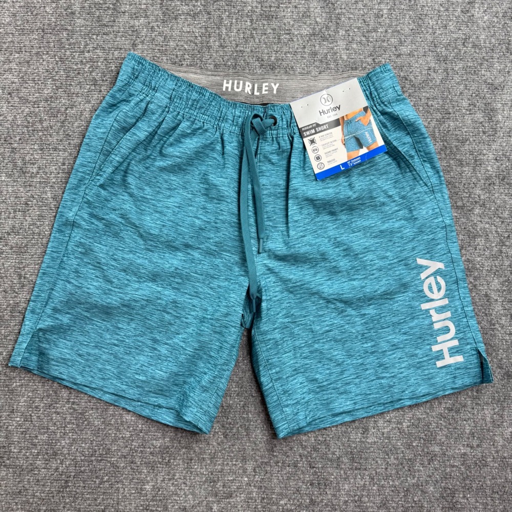 Hurley Swim Shorts Large Blue Heathered 4-Way Stretch Regular Fit NWT Mens